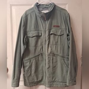 VTG Columbia Badger Ridge Mens Large Full Zip Outdoor Green Canvas Field Jacket